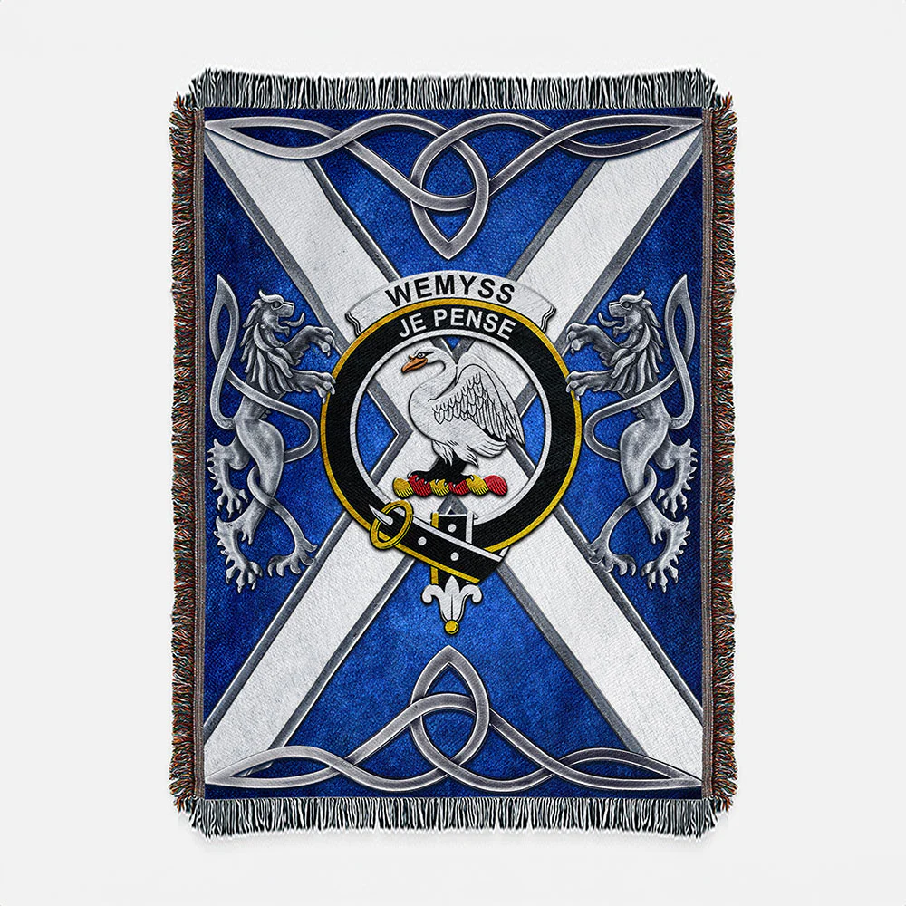 Scottish Wemyss Clan Badge Woven Blanket Silver Rampant Lion Emblem