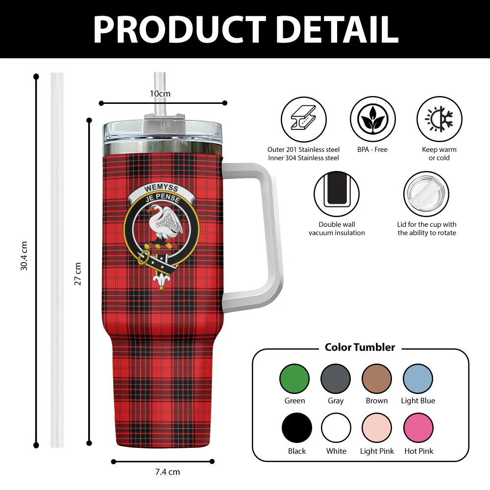 Scottish Wemyss Modern Clan Badge Tartan 40oz Tumbler - Image 2
