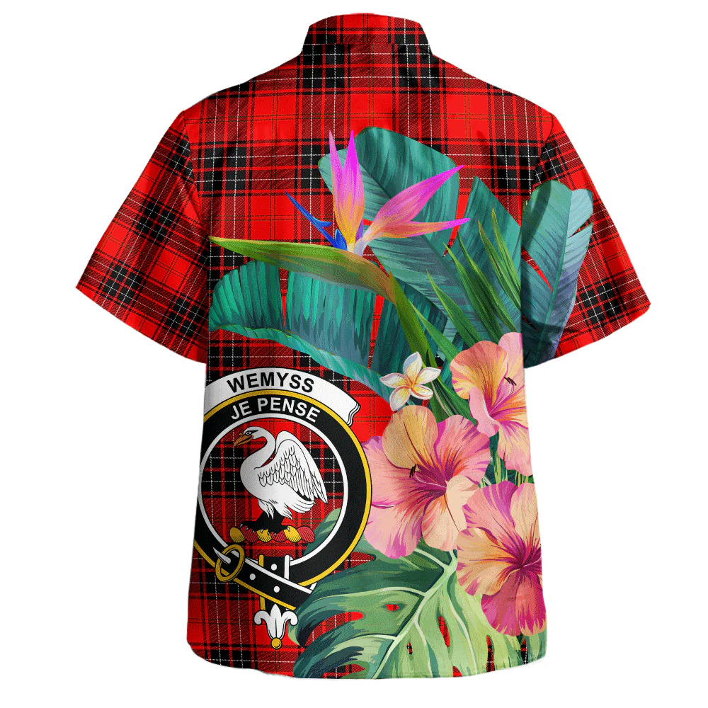Scottish Wemyss Modern Clan Badge Tartan Hawaiian Shirt Bouquet Tropical Style - Image 3