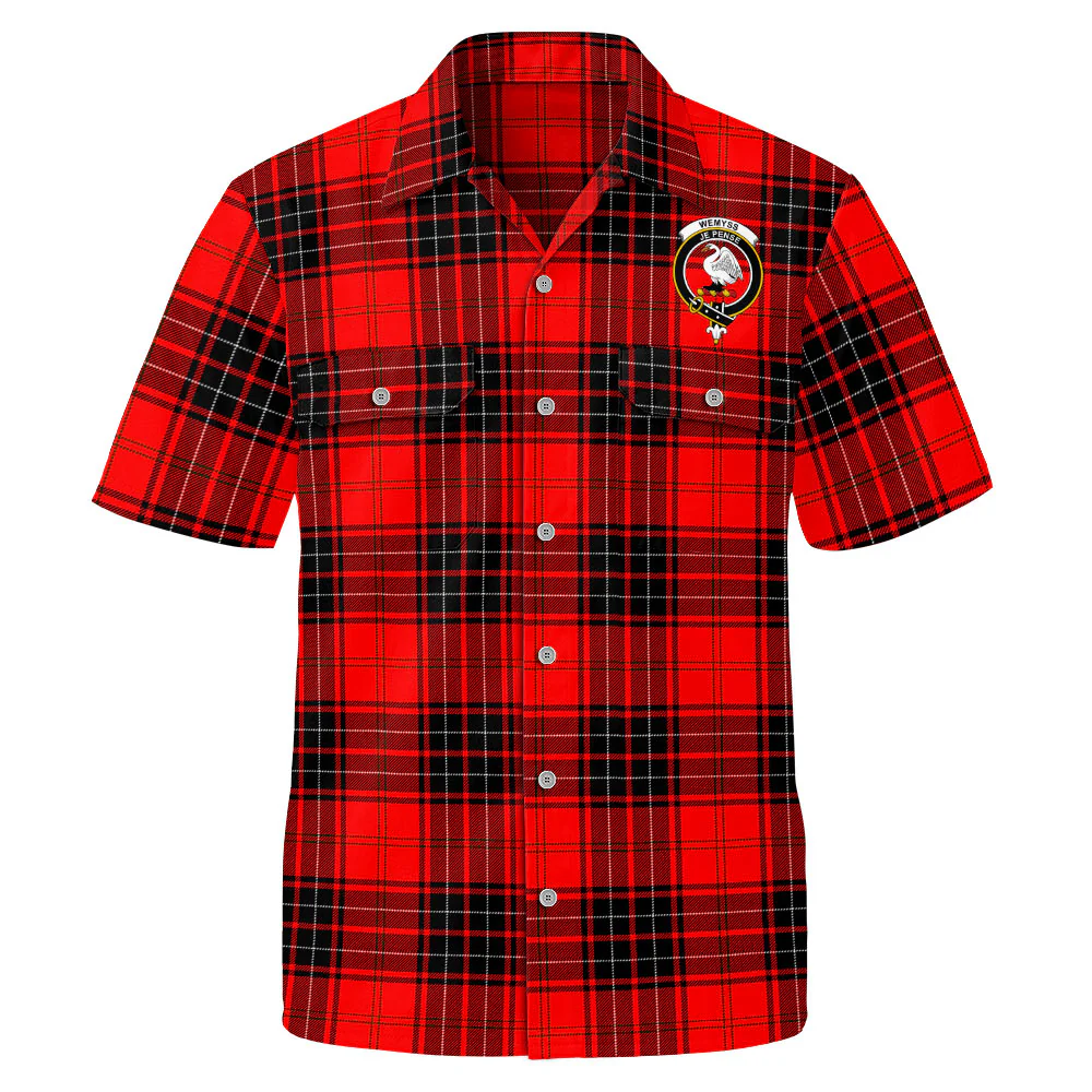 Scottish Wemyss Modern Clan Badge Tartan Short Sleeve Work Shirt - Image 2
