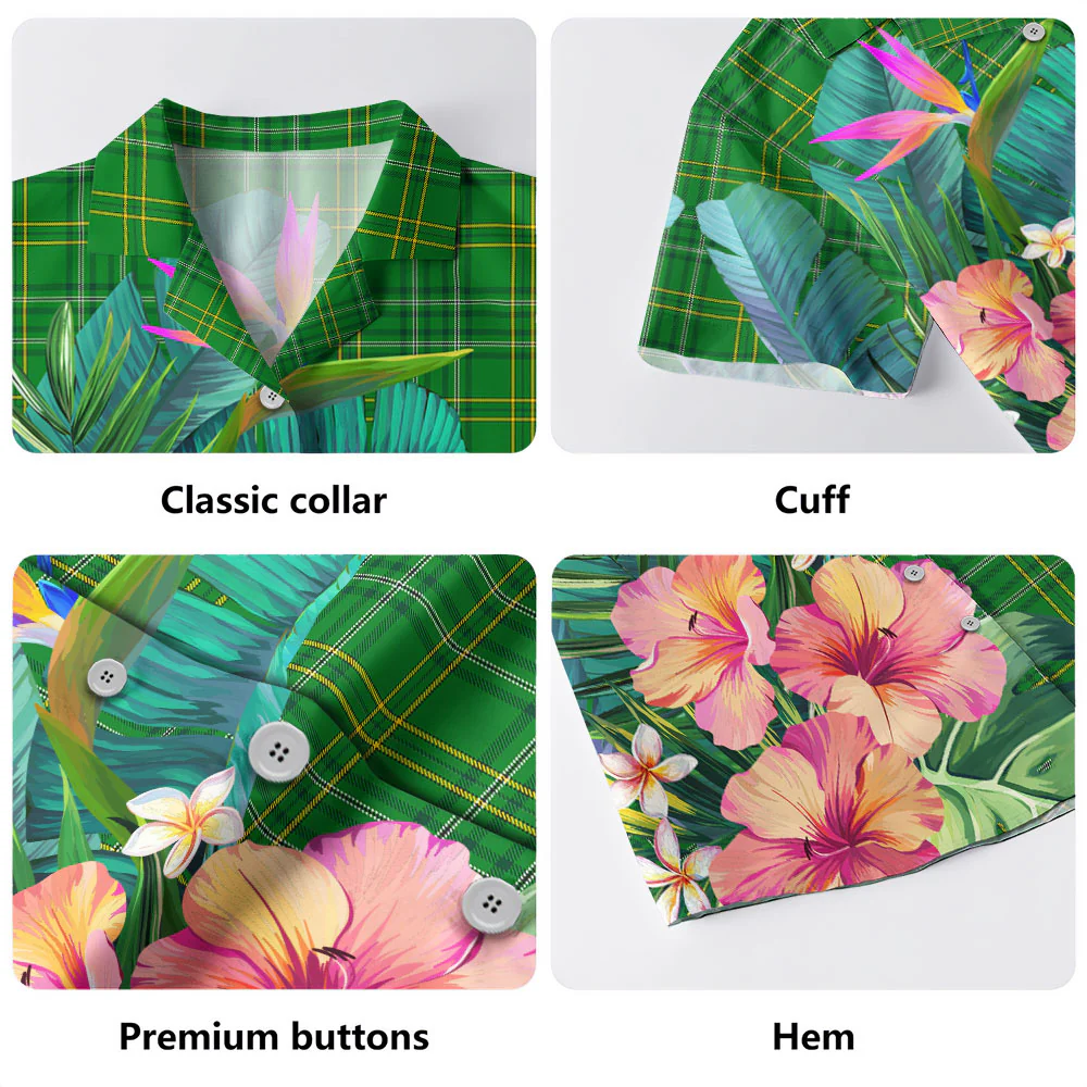 Scottish Wexford County Tartan Hawaiian Shirt Bouquet Tropical Style - Image 3