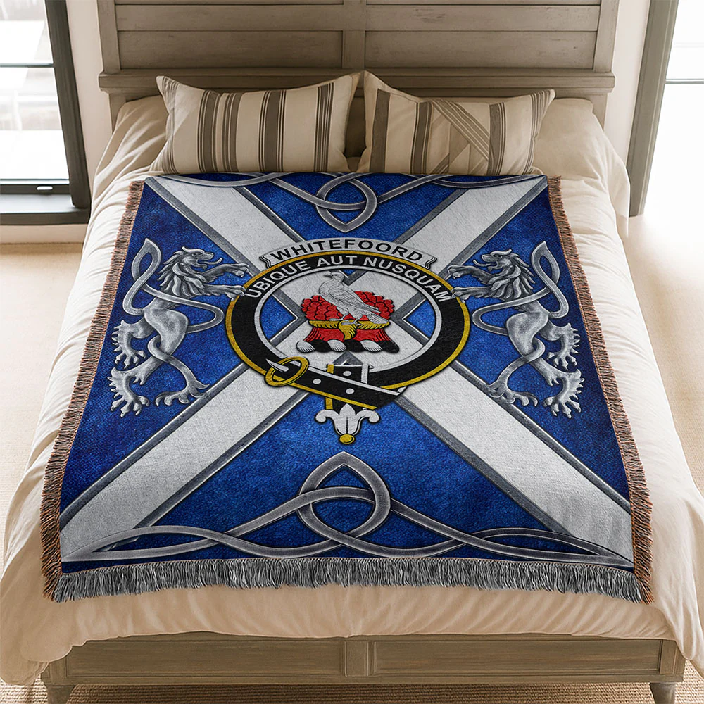 Scottish Whitefoord Clan Badge Woven Blanket Silver Rampant Lion Emblem - Image 2