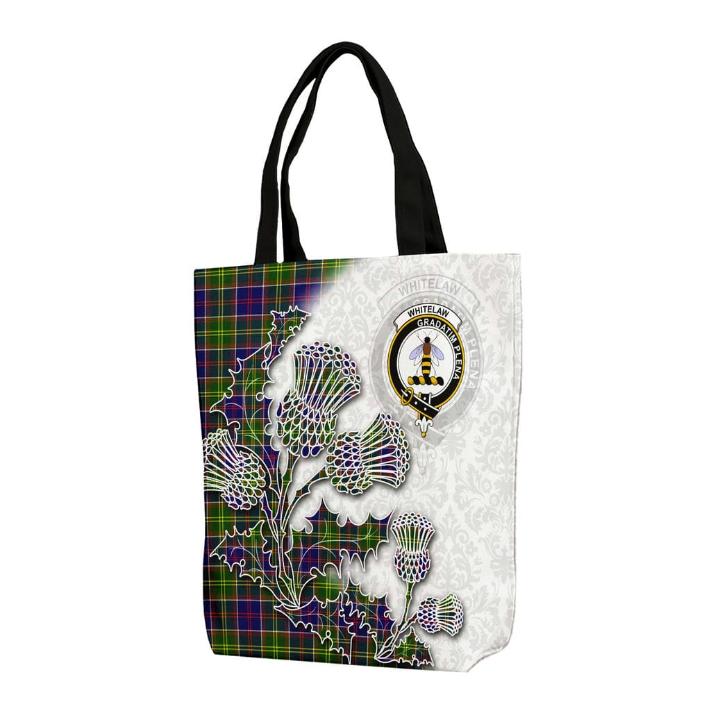 Scottish Whitelaw Clan Badge Tartan Canvas Bag With Shoulder Straps - Thistle Flowers Style
