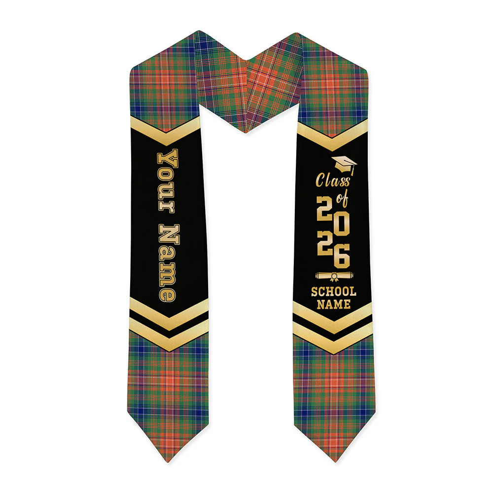Scottish Wilson Ancient Clan Badge Tartan Graduation Stole Black Gold Honor - Image 3
