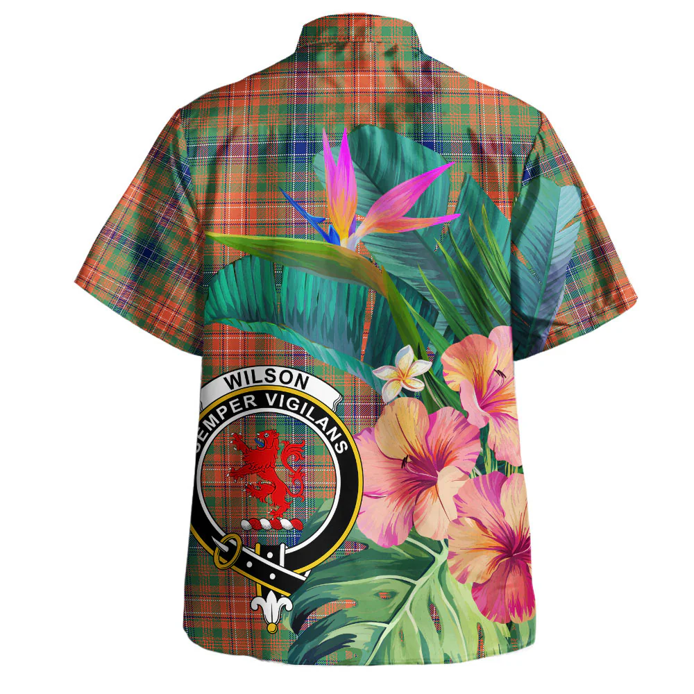 Scottish Wilson Ancient Clan Badge Tartan Hawaiian Shirt Bouquet Tropical Style - Image 3