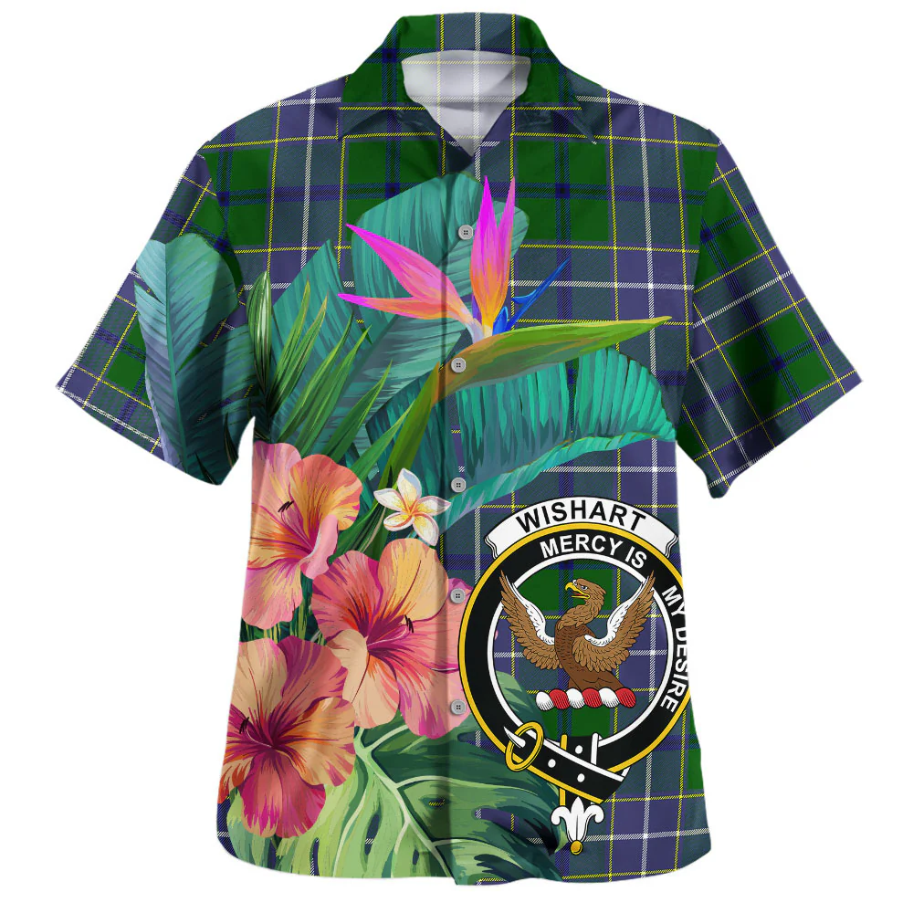 Scottish Wishart Hunting Modern Clan Badge Tartan Hawaiian Shirt Bouquet Tropical Style