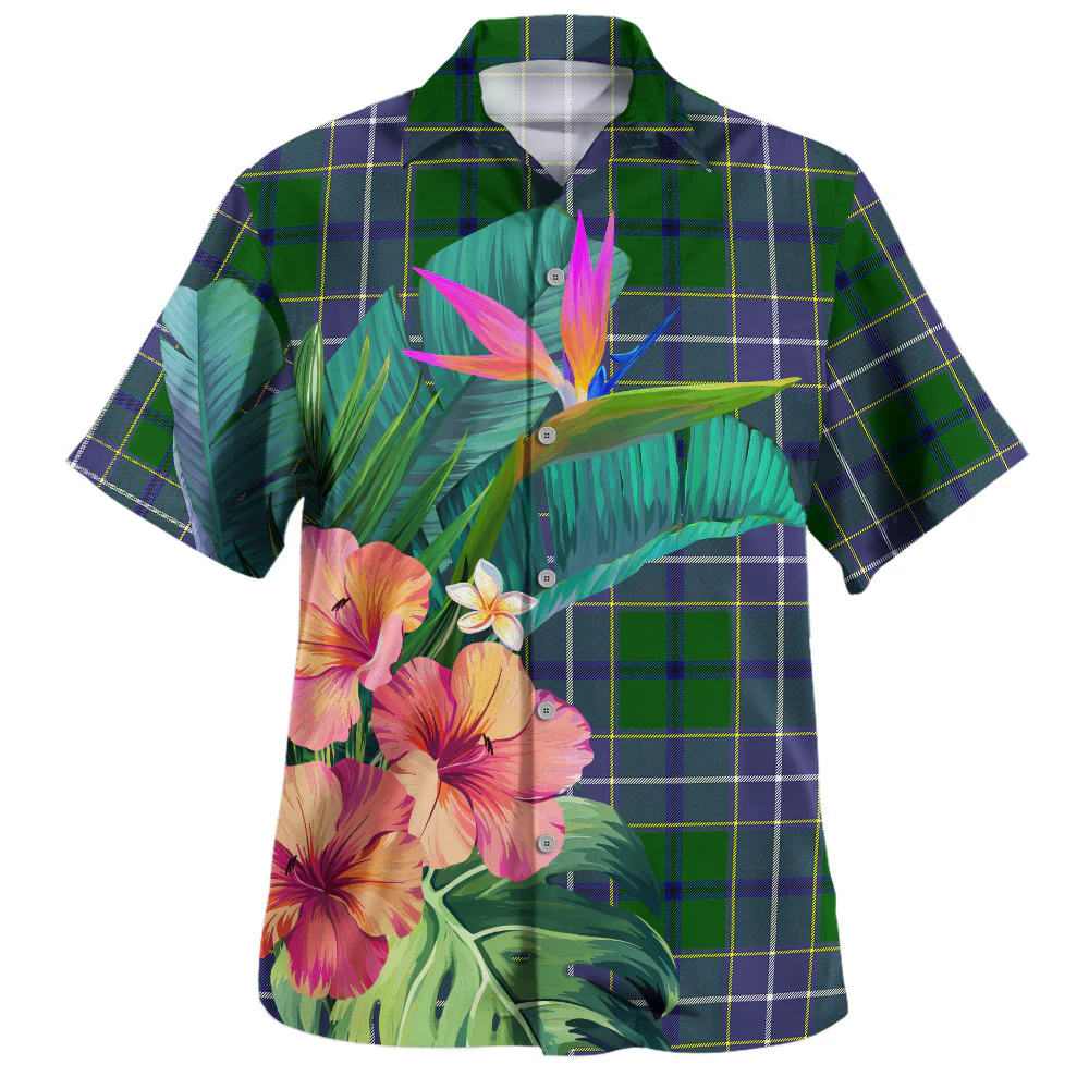 Scottish Wishart Hunting Modern Clan Badge Tartan Hawaiian Shirt Bouquet Tropical Style - Image 2