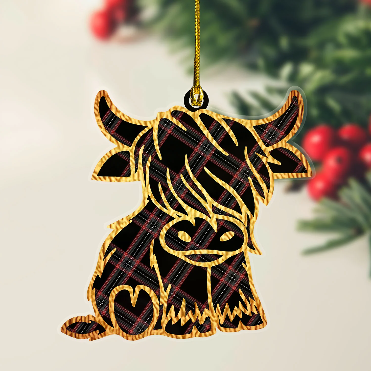Scottish Witches Of Scotland Tartan Highland Cow Ornament