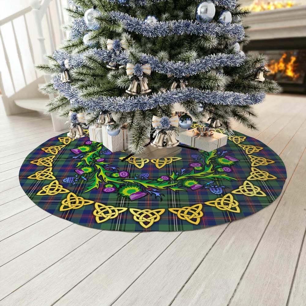 Scottish Wood Modern Tartan Thistle Celtic Knot Christmas Tree Skirt - Image 3