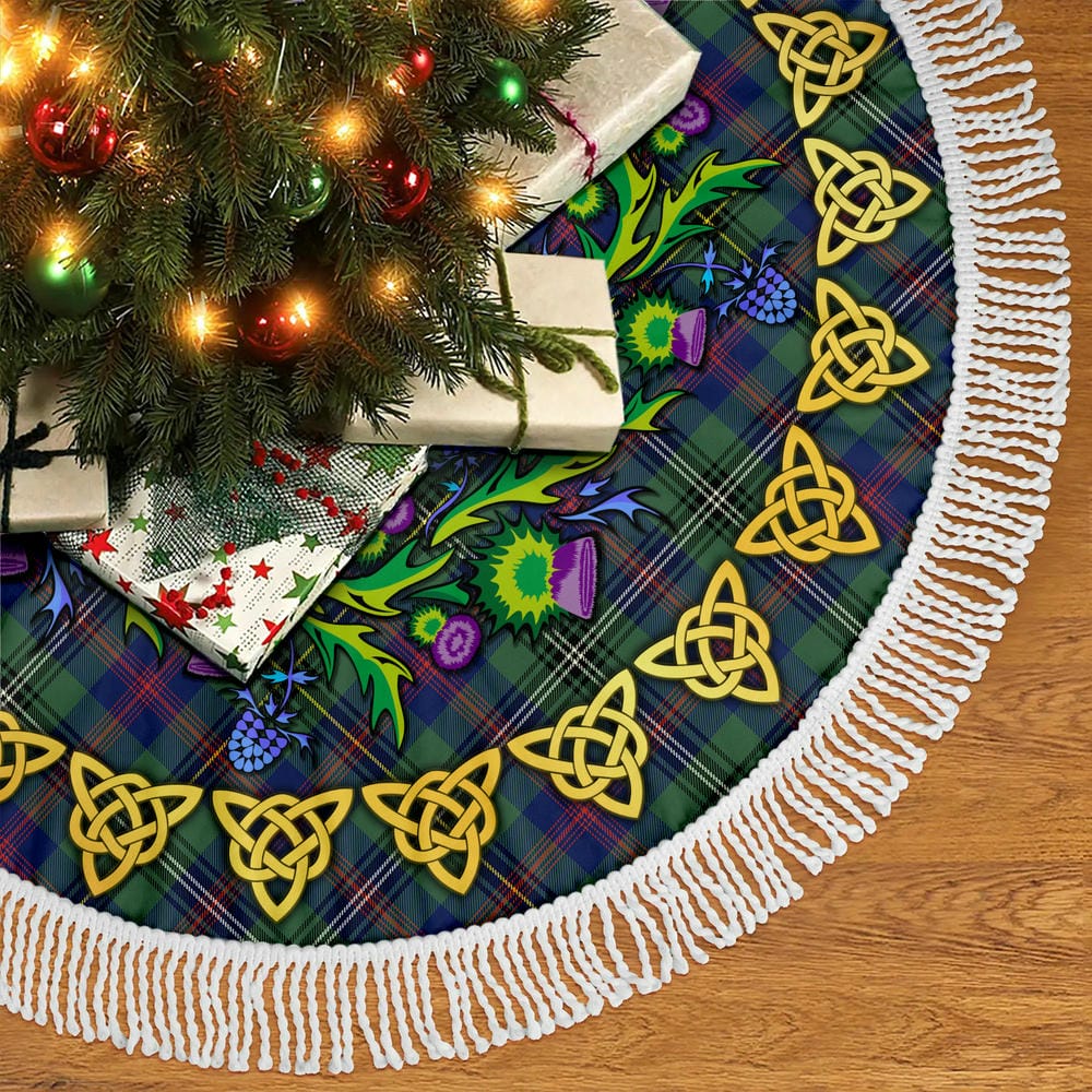 Scottish Wood Modern Tartan Thistle Celtic Knot Christmas Tree Skirt - Image 5