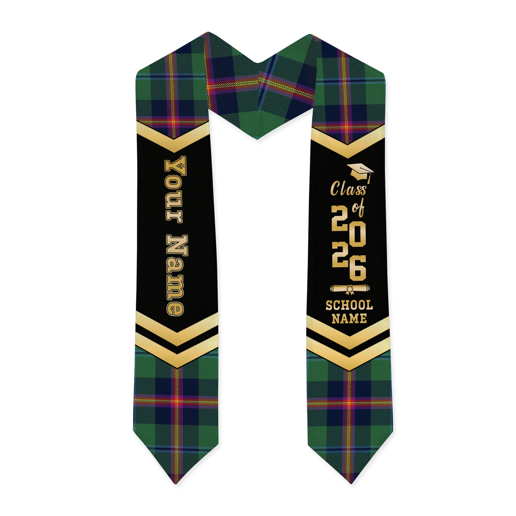 Scottish Young Modern Clan Badge Tartan Graduation Stole Black Gold Honor - Image 2