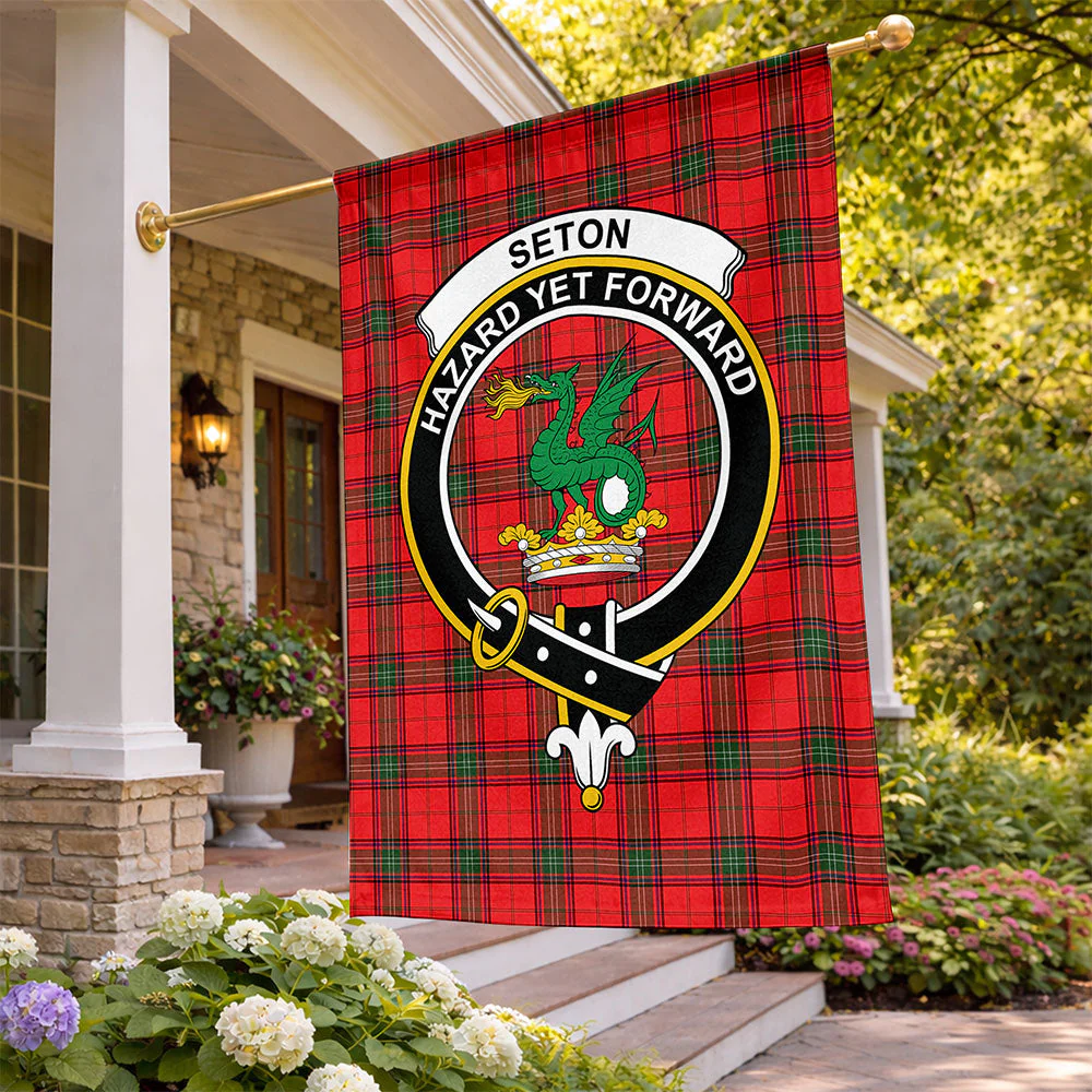 Scottish Seton Modern Clan Badge Tartan Flag Parade Vertical Style