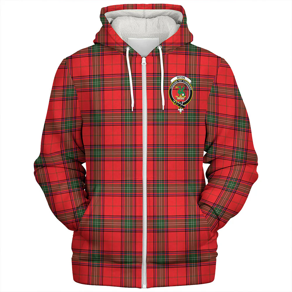 Scottish Seton Modern Clan Badge Tartan Sherpa Hoodie - Image 3