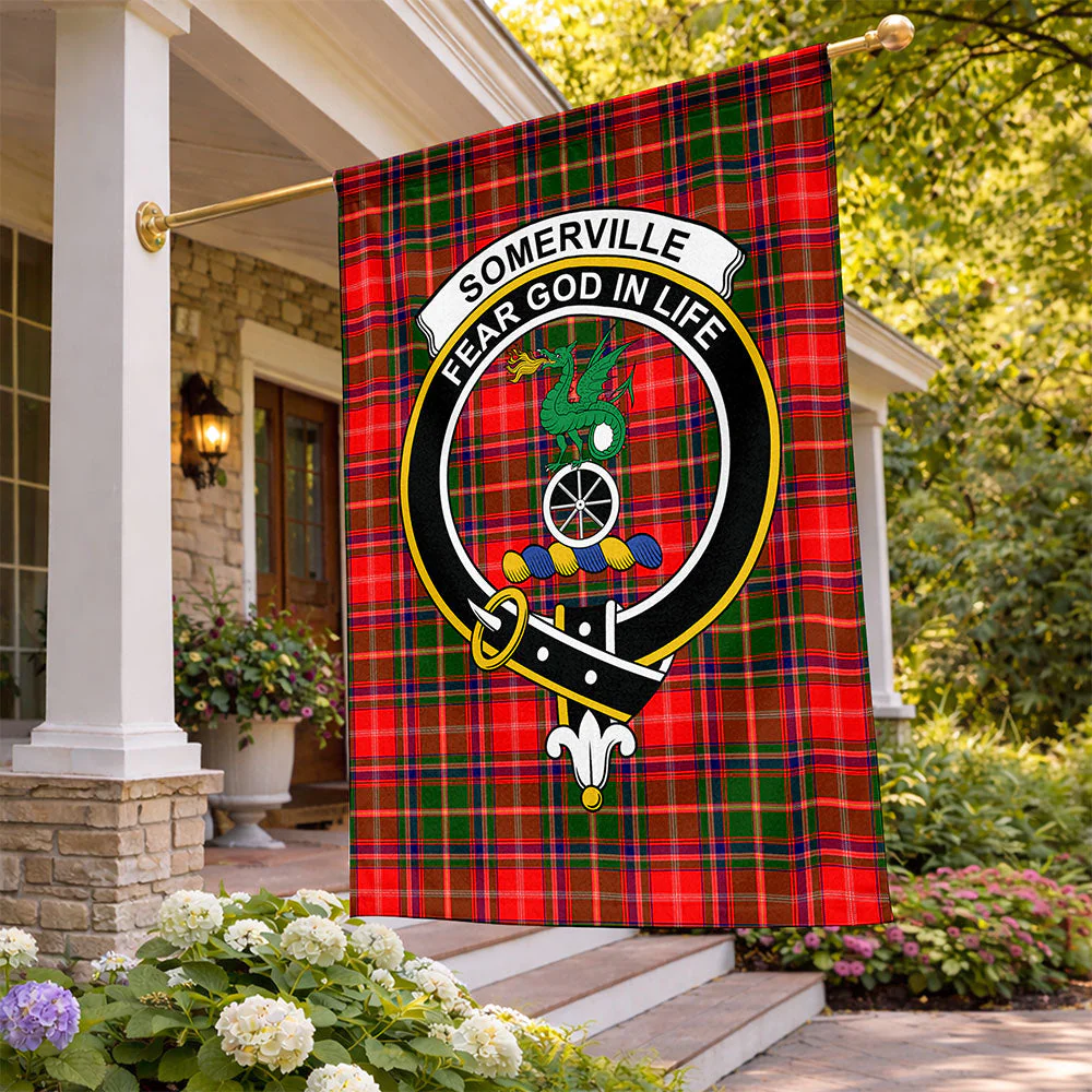 Scottish Somerville Modern Clan Badge Tartan Flag Parade Vertical Style