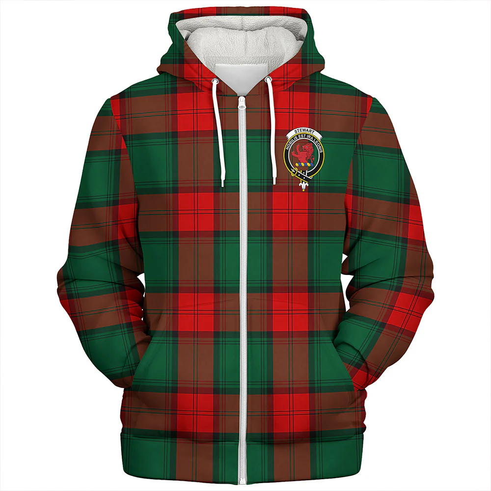 Scottish Stewart Atholl Modern Clan Badge Tartan Sherpa Hoodie - Image 3