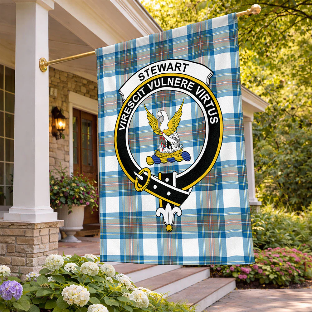 Scottish Stewart Muted Blue Clan Badge Tartan Flag Parade Vertical Style