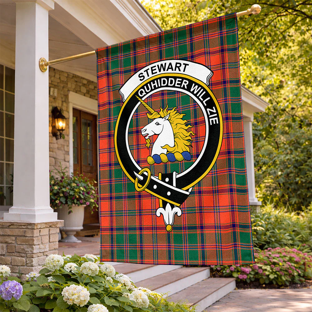Scottish Stewart of Appin Ancient Clan Badge Tartan Flag Parade Vertical Style