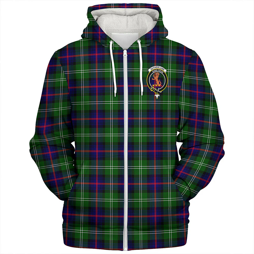Scottish Sutherland Modern Clan Badge Tartan Sherpa Hoodie - Image 3