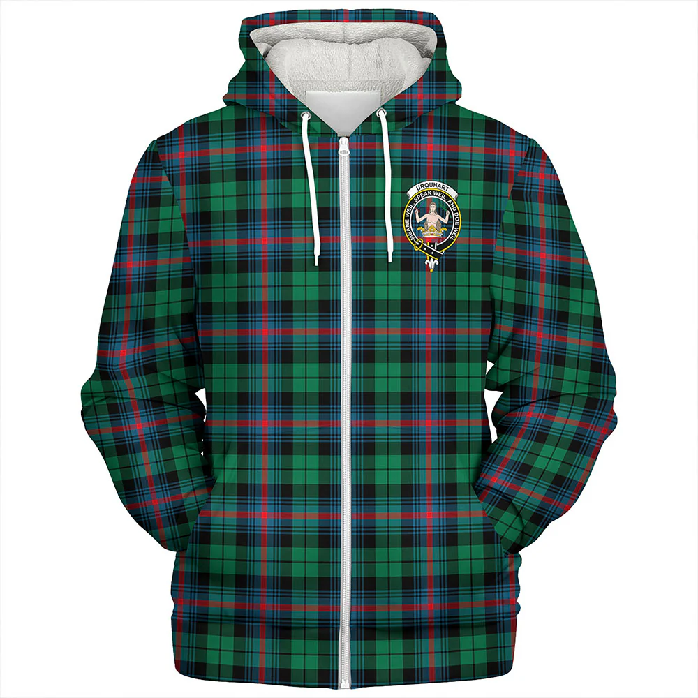 Scottish Urquhart Broad Red Ancient Clan Badge Tartan Sherpa Hoodie - Image 3