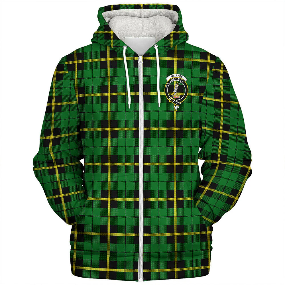 Scottish Wallace Hunting - Green Clan Badge Tartan Sherpa Hoodie - Image 3
