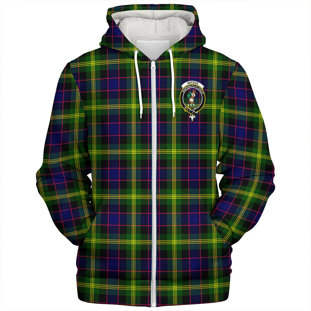 Scottish Watson Modern Clan Badge Tartan Sherpa Hoodie - Image 3